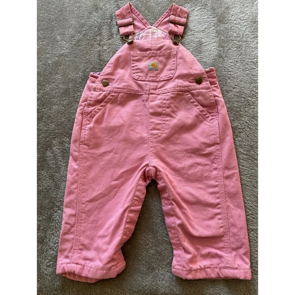 Carhartt Bib Overalls Toddler Girls 6 Months Flannel Lined s2